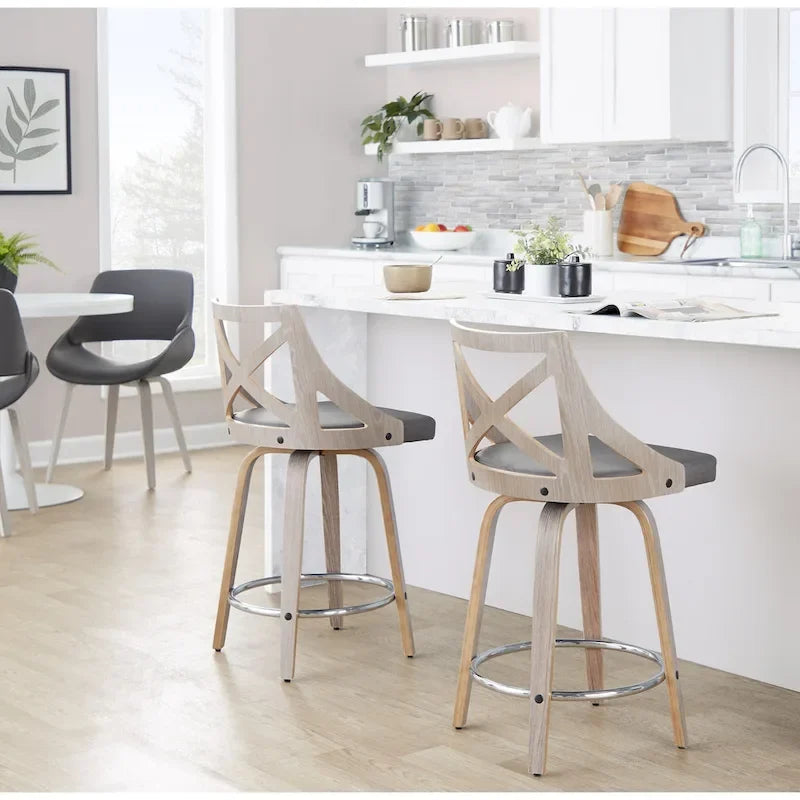 Tabouret de comptoir à hauteur fixe Charlotte 24 avec pieds en bois courbé