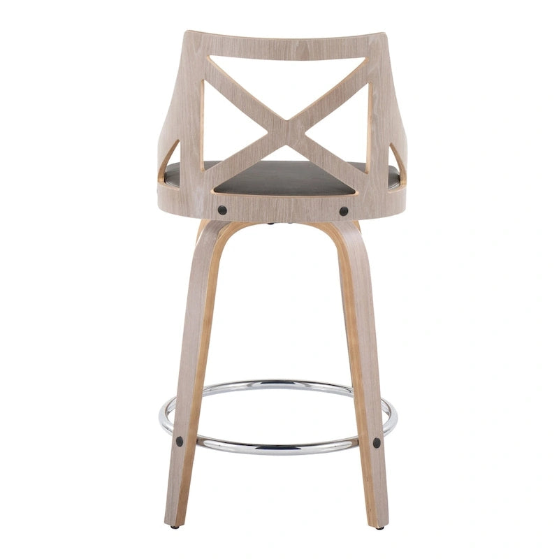 Tabouret de comptoir à hauteur fixe Charlotte 24 avec pieds en bois courbé