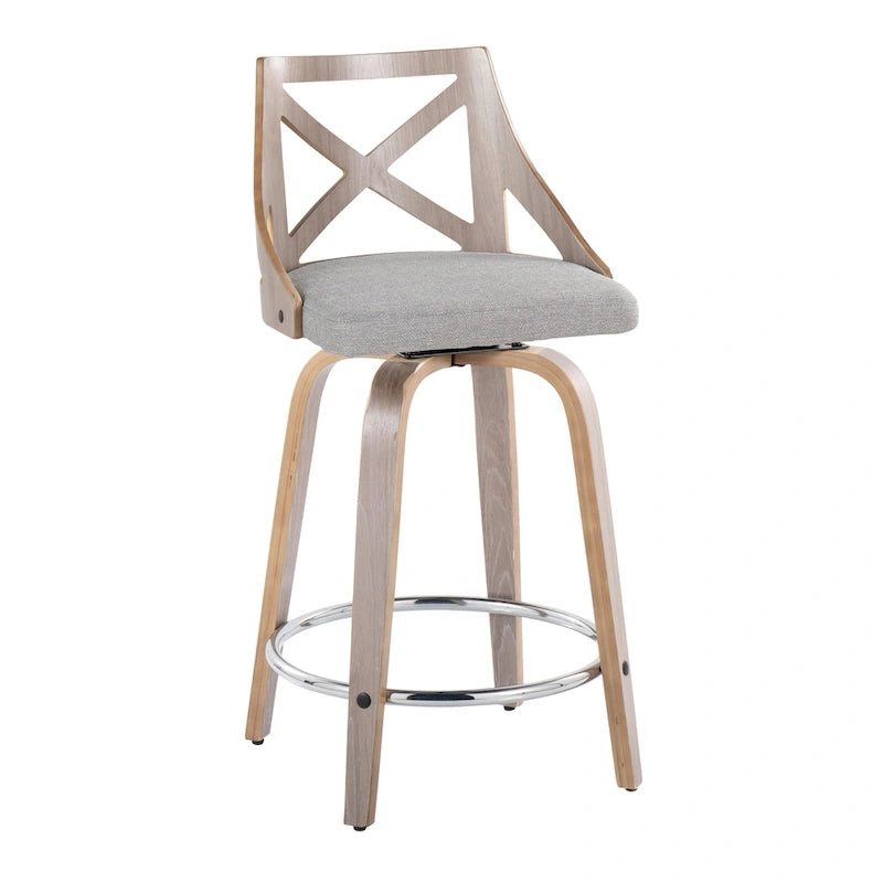 Tabouret de comptoir à hauteur fixe Charlotte 24 avec pieds en bois courbé