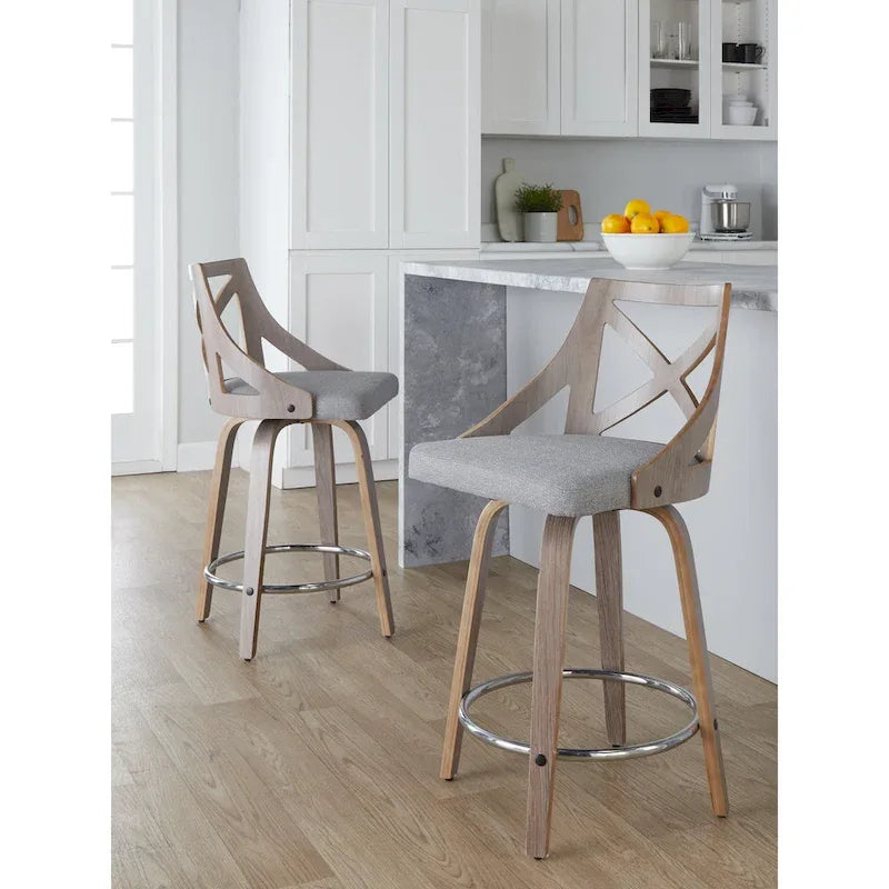 Tabouret de comptoir à hauteur fixe Charlotte 24 avec pieds en bois courbé