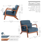 Fauteuil d'appoint en velours côtelé avec coussin et cadre en bois d'hévéa