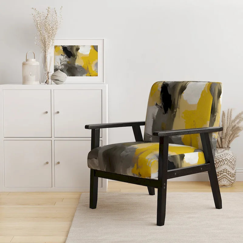 Fauteuil d'appoint abstrait rembourré jaune moutarde et gris vif II et fauteuil moderne et contemporain