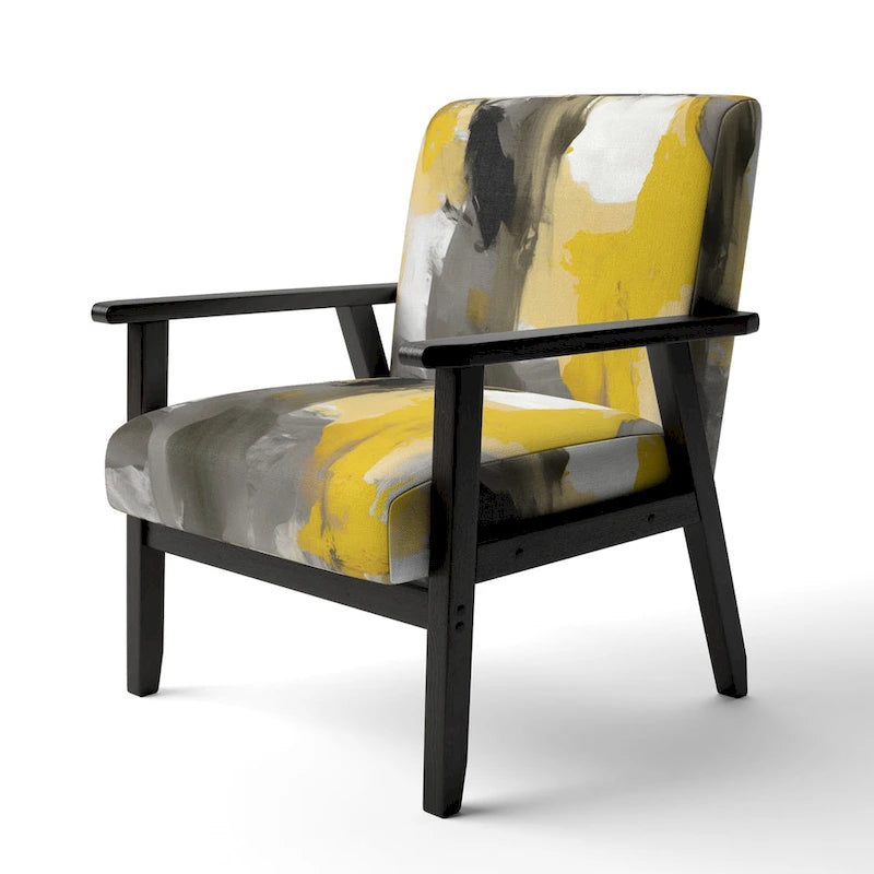 Fauteuil d'appoint abstrait rembourré jaune moutarde et gris vif II et fauteuil moderne et contemporain