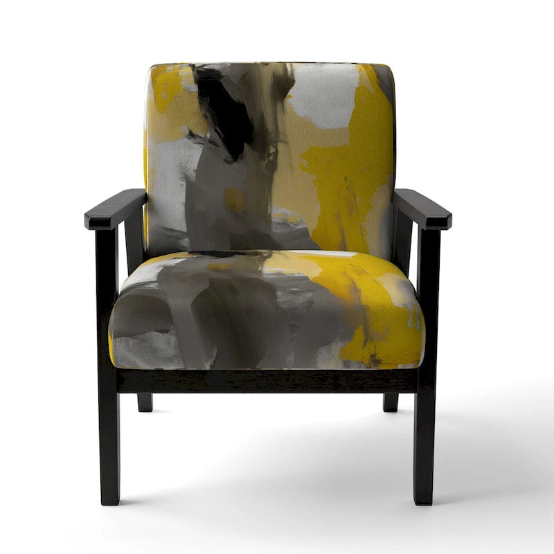 Fauteuil d'appoint abstrait rembourré jaune moutarde et gris vif II et fauteuil moderne et contemporain