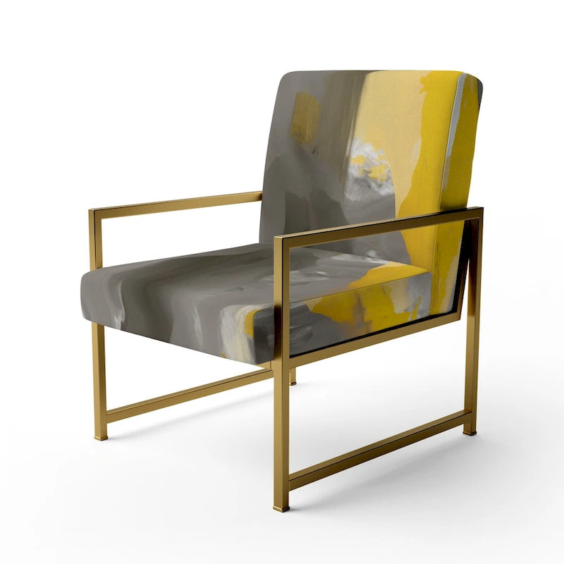 Fauteuil d'appoint abstrait rembourré jaune moutarde et gris vif II et fauteuil moderne et contemporain
