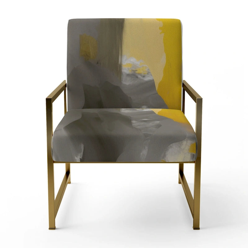 Fauteuil d'appoint abstrait rembourré jaune moutarde et gris vif II et fauteuil moderne et contemporain