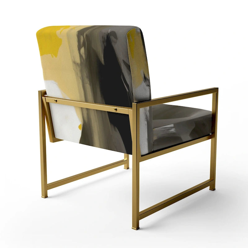 Fauteuil d'appoint abstrait rembourré jaune moutarde et gris vif II et fauteuil moderne et contemporain