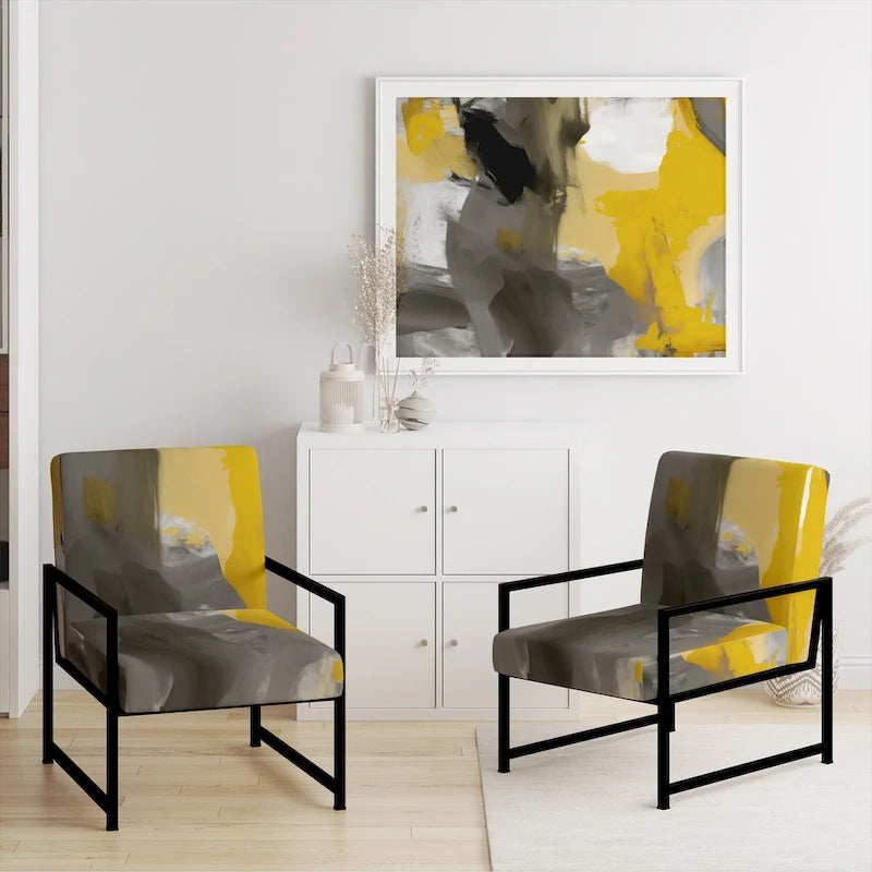 Fauteuil d'appoint abstrait rembourré jaune moutarde et gris vif II et fauteuil moderne et contemporain