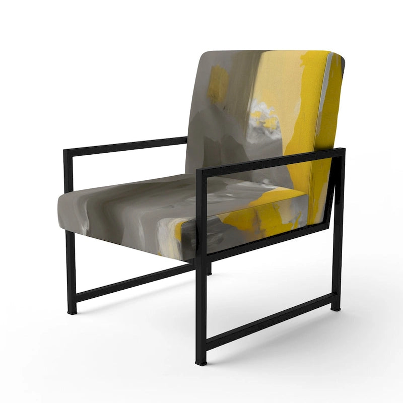 Fauteuil d'appoint abstrait rembourré jaune moutarde et gris vif II et fauteuil moderne et contemporain