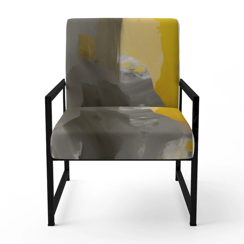 Fauteuil d'appoint abstrait rembourré jaune moutarde et gris vif II et fauteuil moderne et contemporain