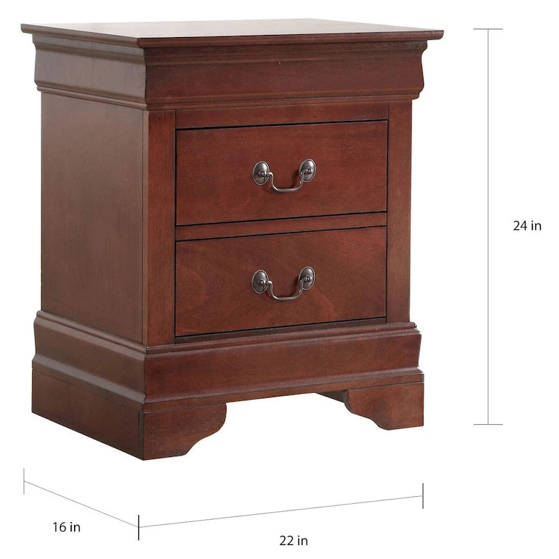 Table de chevet traditionnelle en bois à 2 tiroirs