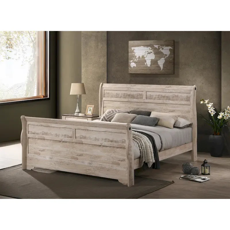 Ensemble de chambre à coucher contemporain au fini blanc délavé