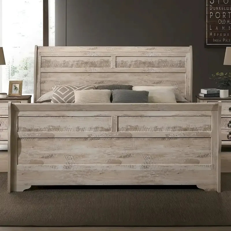 Ensemble de chambre à coucher contemporain au fini blanc délavé