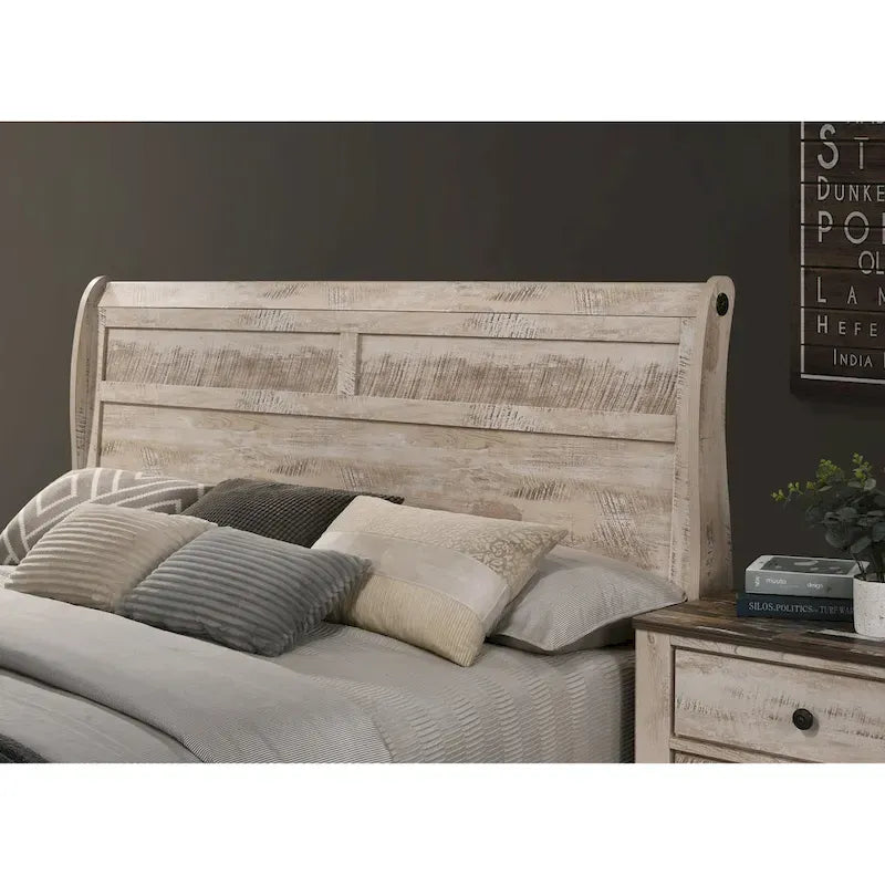 Ensemble de chambre à coucher contemporain au fini blanc délavé