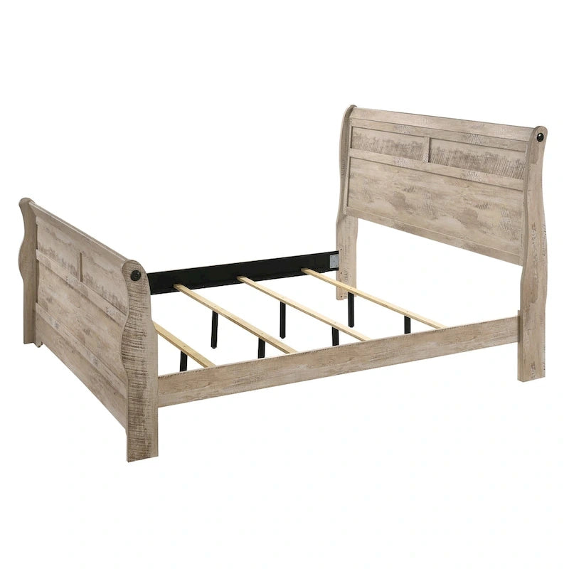 Ensemble de chambre à coucher contemporain au fini blanc délavé