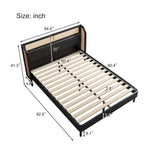 Lit plateforme Queen en bois de rotin Cannage moderne, noir