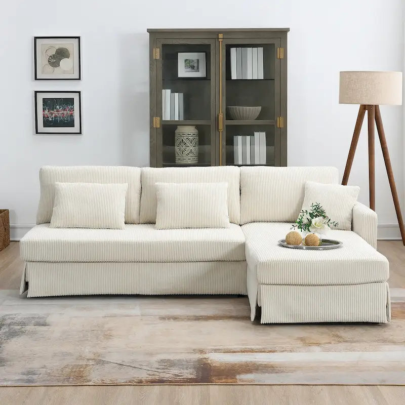 [VIDEO fournie][Nouveau]Canapé d'angle moderne en velours côtelé 87*61 avec méridienne réversible, sectionnel rembourré 4 places, mobilier d'intérieur, Co