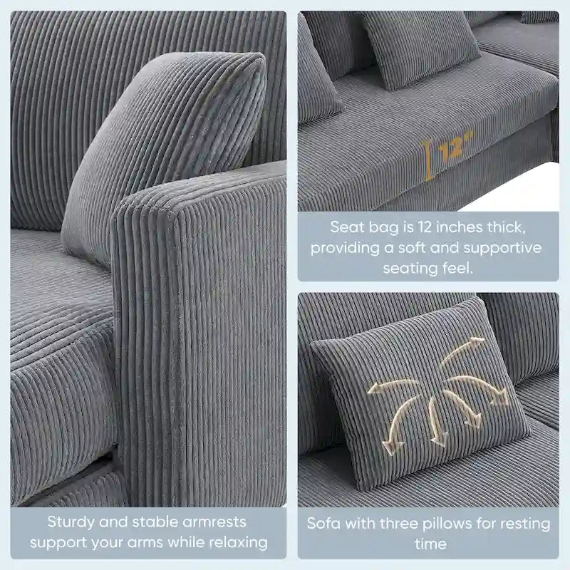 [VIDEO fournie][Nouveau]Canapé d'angle moderne en velours côtelé 87*61 avec méridienne réversible, sectionnel rembourré 4 places, mobilier d'intérieur, Co