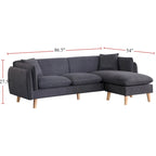 Canapé d'angle en tissu avec méridienne et pieds coniques