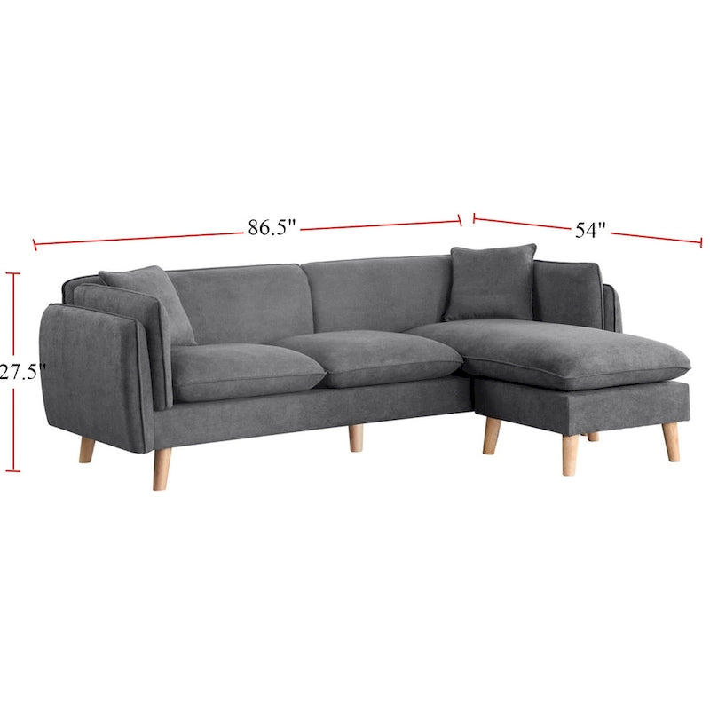 Canapé d'angle en tissu avec méridienne et pieds coniques