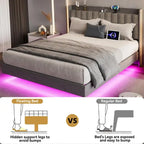 Cadre de lit flottant moderne rembourré avec lumières LED
