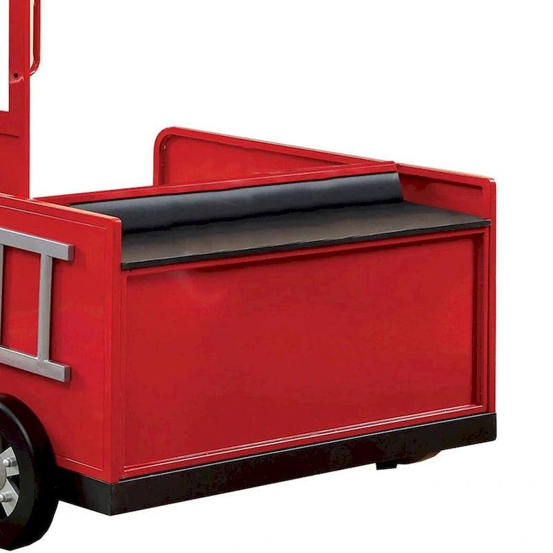 Lit jumeau design camion de pompiers en métal avec rangement caché, rouge et noir