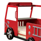 Lit jumeau design camion de pompiers en métal avec rangement caché, rouge et noir