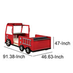 Lit jumeau design camion de pompiers en métal avec rangement caché, rouge et noir