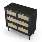 Commode moderne en rotin avec de grands tiroirs et des poignées en métal