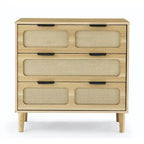 Commode moderne en rotin avec de grands tiroirs et des poignées en métal