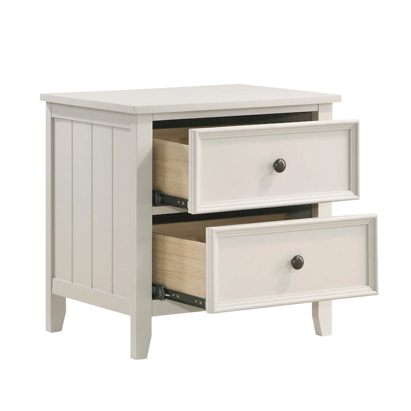 Lit de chambre et deux tables de chevet, finition blanc classique