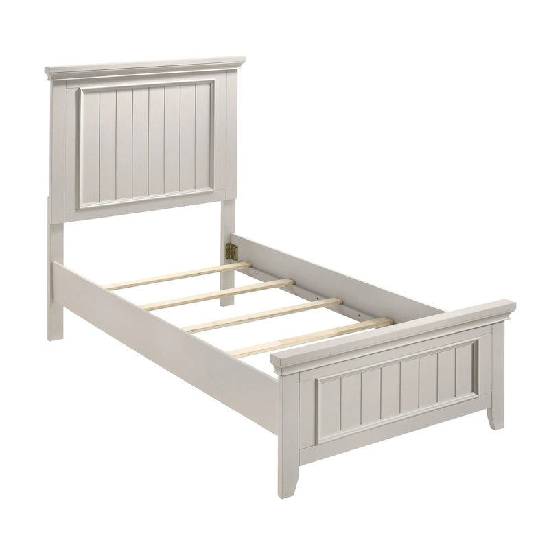 Lit de chambre et deux tables de chevet, finition blanc classique