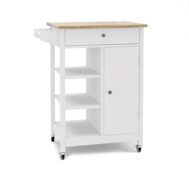 Îlot de cuisine roulant blanc avec porte-serviettes