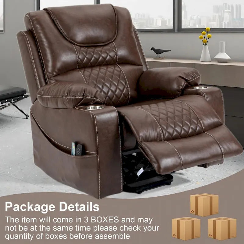 Fauteuil inclinable releveur en cuir PU avec massage et chauffage pour personnes âgées