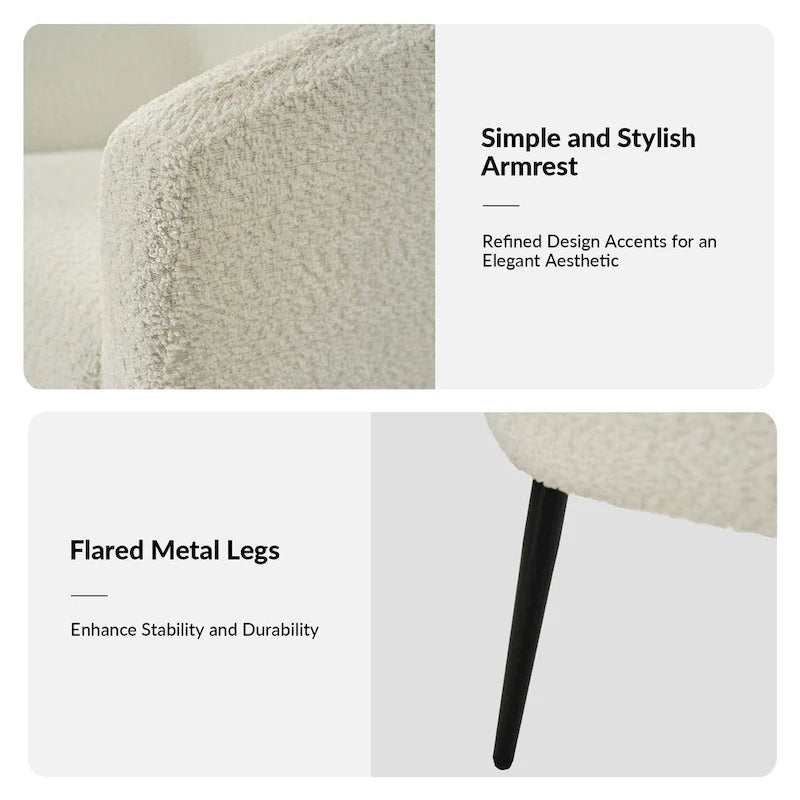 Fauteuil moderne en bouclette avec pieds en métal