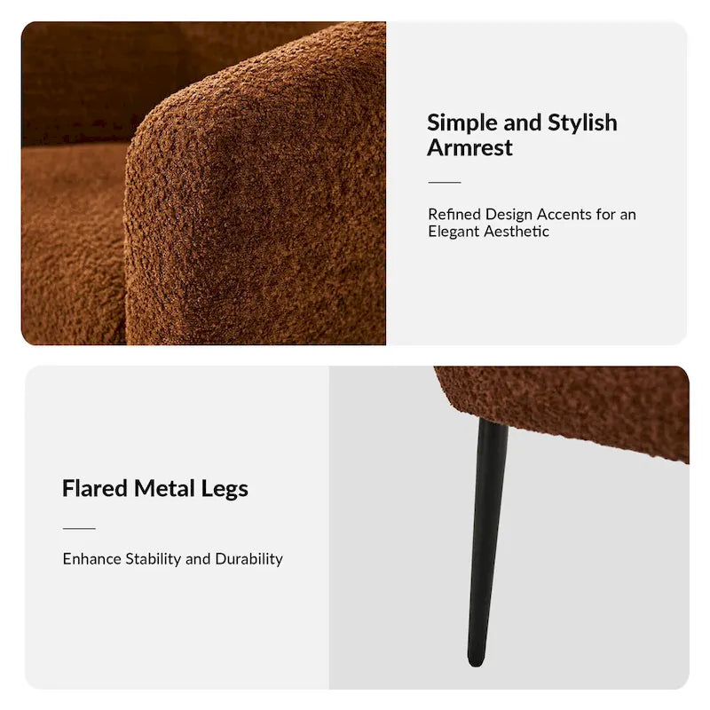 Fauteuil moderne en bouclette avec pieds en métal