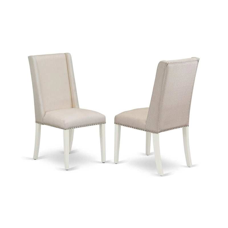 Table à manger ovale et 8 chaises Parsons en lin crème, Blanc lin