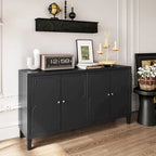 Buffet/Vaisselier Moderne Noir Mat 4 Portes en Bois, Armoire de Rangement d'Appoint de 60 Pouces