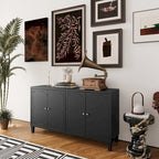 Buffet/Vaisselier Moderne Noir Mat 4 Portes en Bois, Armoire de Rangement d'Appoint de 60 Pouces