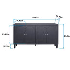 Buffet/Vaisselier Moderne Noir Mat 4 Portes en Bois, Armoire de Rangement d'Appoint de 60 Pouces