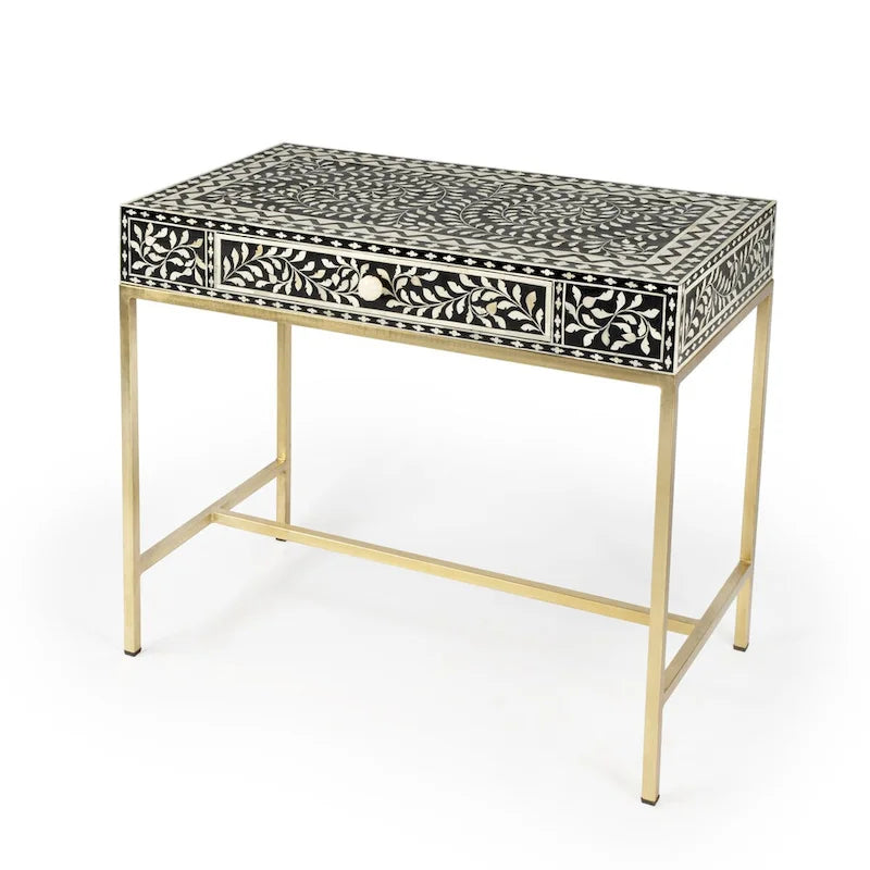 Bureau noir et blanc avec incrustations en os