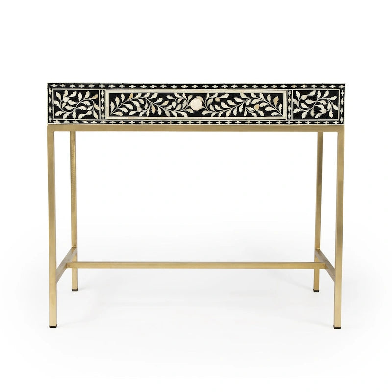 Bureau noir et blanc avec incrustations en os