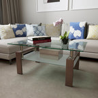 Table basse rectangulaire en noyer et verre, table basse transparente, tables d'appoint et centrales modernes pour salon, meubles de salon