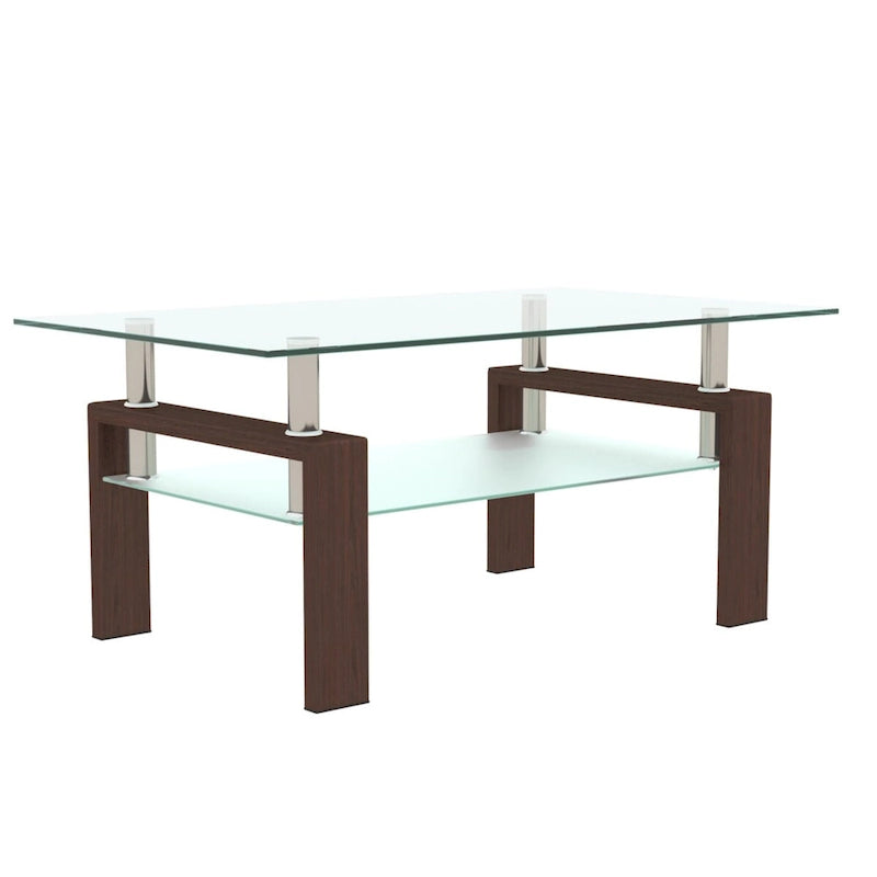 Table basse rectangulaire en noyer et verre, table basse transparente, tables d'appoint et centrales modernes pour salon, meubles de salon
