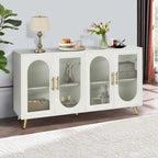 Bahut / Buffet Mid-Century Moderne de 152 cm de large avec portes en verre trempé cannelé et étagères réglables