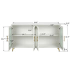 Bahut / Buffet Mid-Century Moderne de 152 cm de large avec portes en verre trempé cannelé et étagères réglables