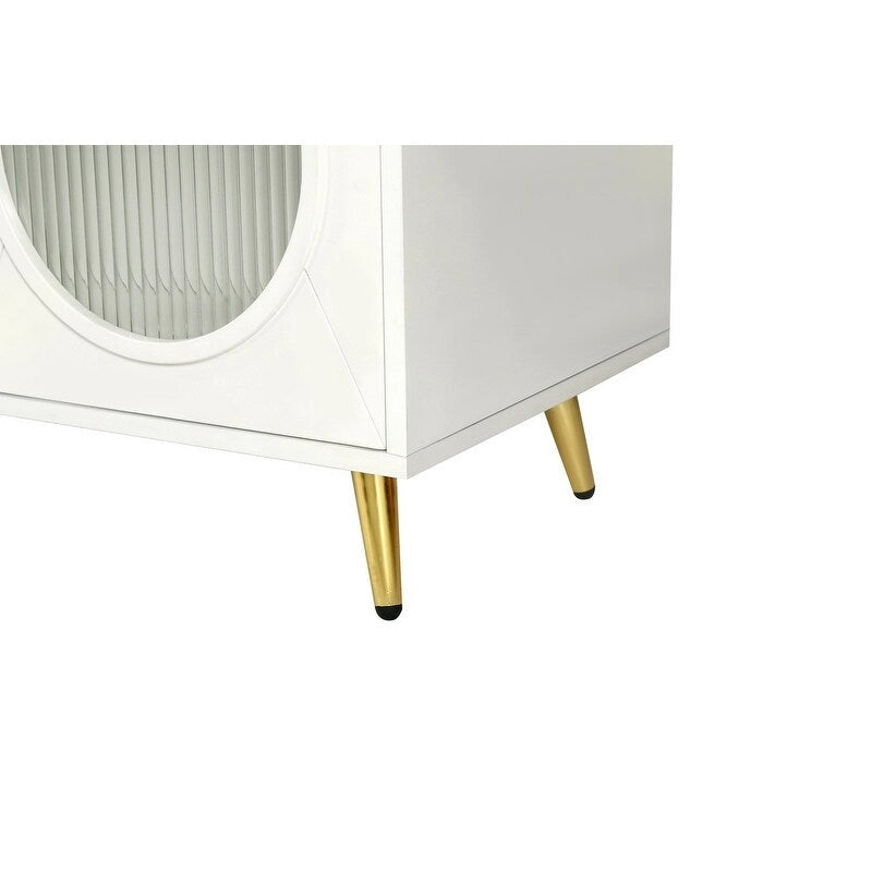 Bahut / Buffet Mid-Century Moderne de 152 cm de large avec portes en verre trempé cannelé et étagères réglables