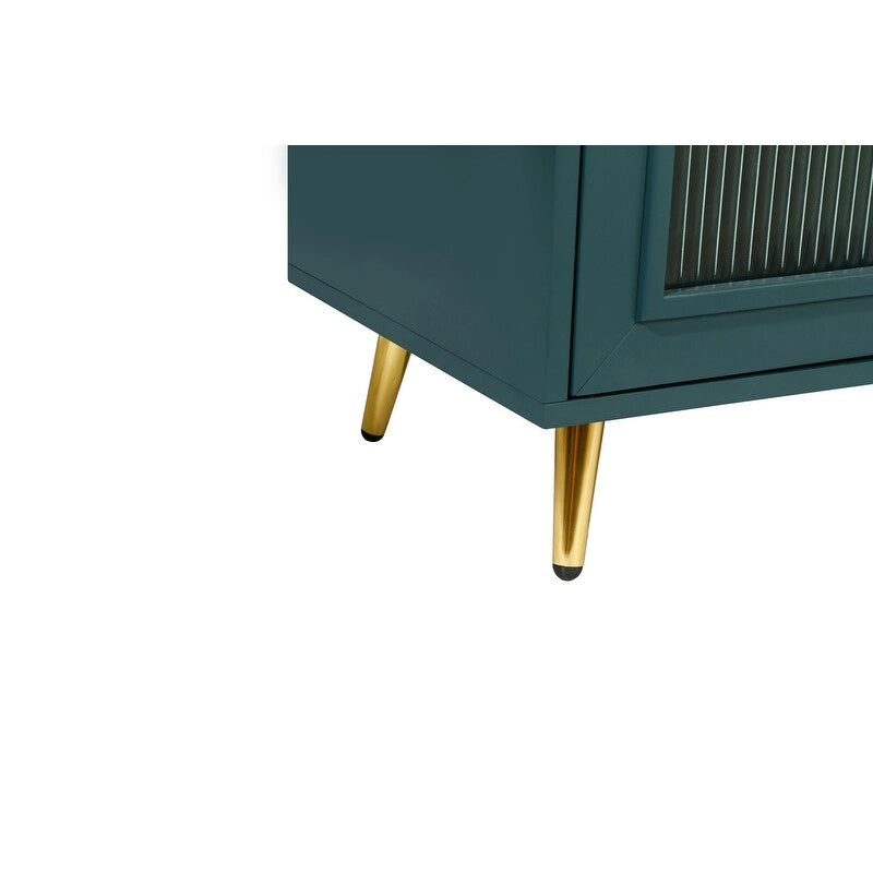 Bahut / Buffet Mid-Century Moderne de 152 cm de large avec portes en verre trempé cannelé et étagères réglables