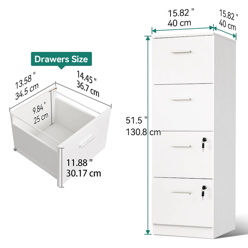 Meuble de rangement vertical verrouillable à 4 tiroirs de 130 cm de haut pour bureau à domicile